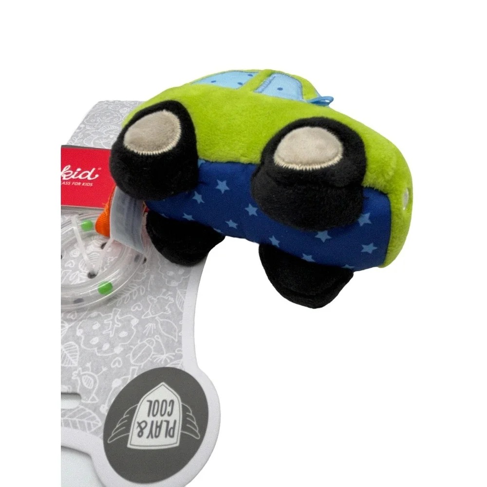 Sigikid Play & Cool Baby Plush Car Rattle Ring Crackling Foil Squeaker Green New